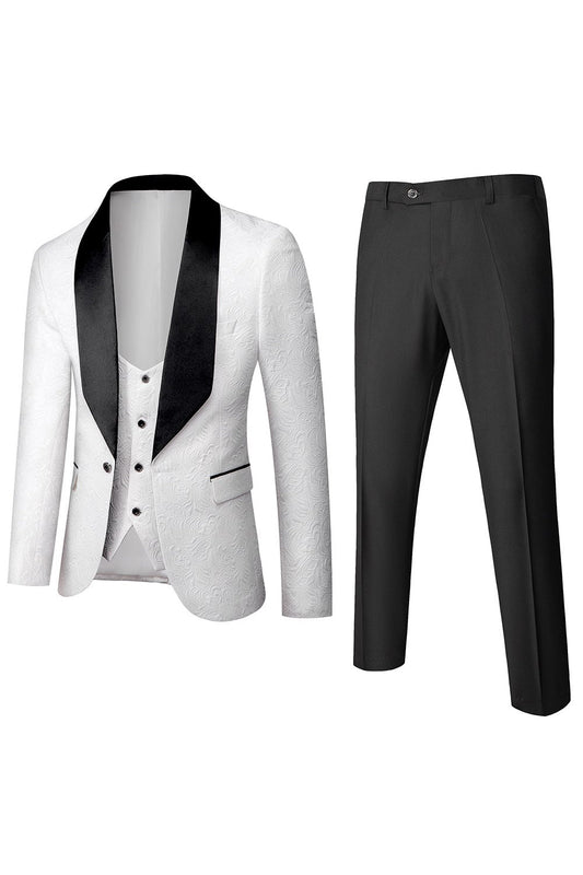 Classic White Jacquard 3-Piece Men's Prom Suit