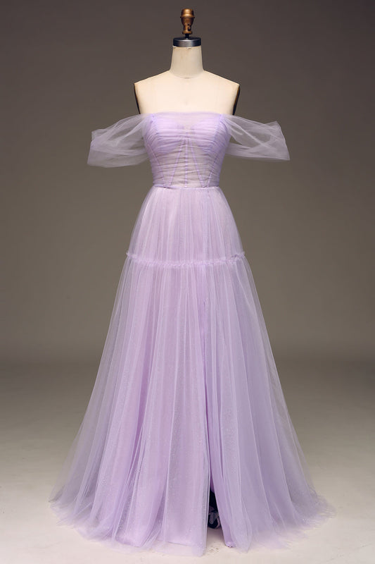 Lilac A Line Long Corset Prom Dress