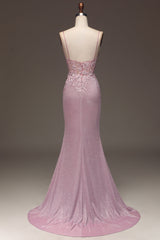 Glitter Blush Mermaid Long Corset Prom Dress With Appliques