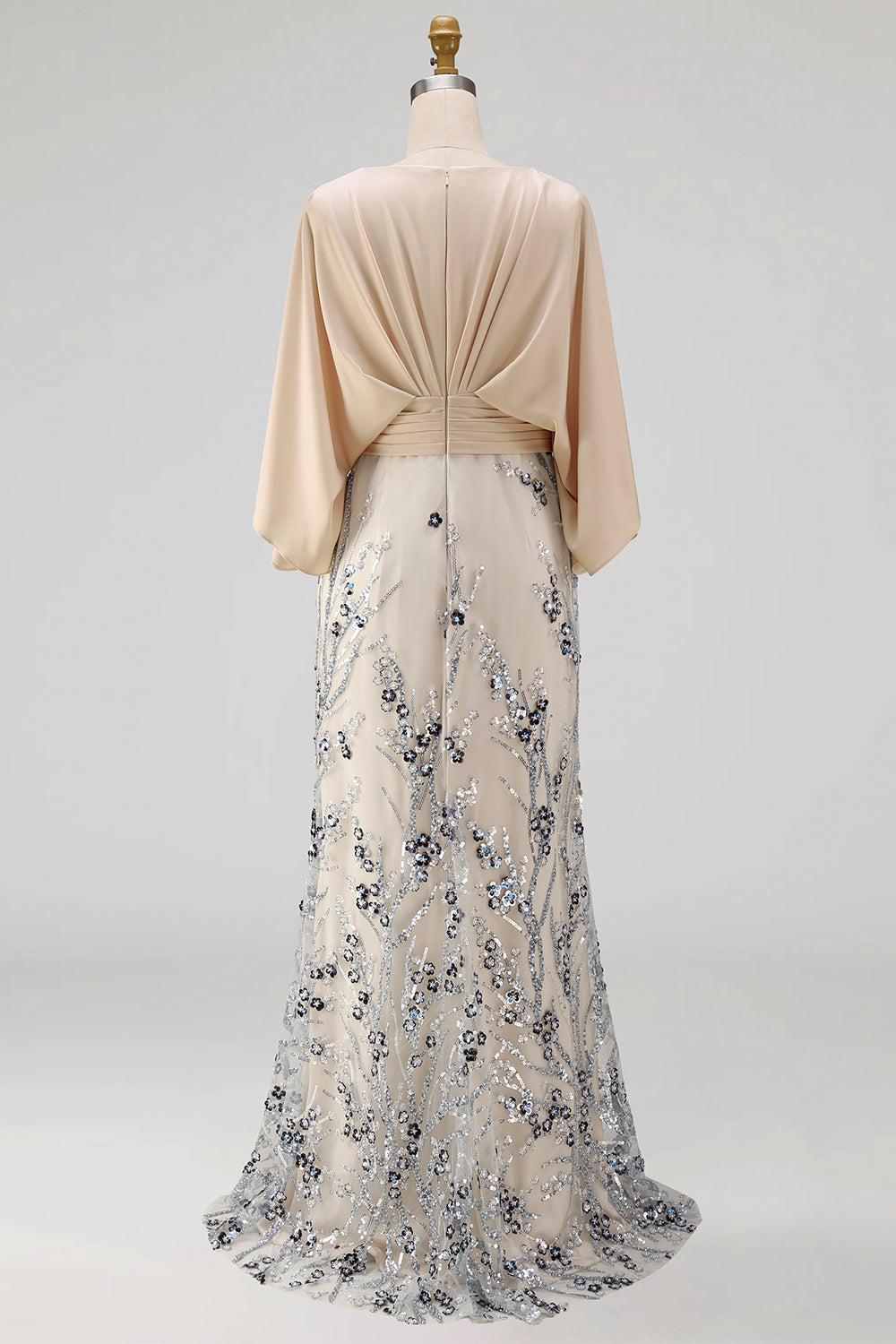 Sparkly Champagne Beaded Floral Mermaid Long Grandmother of the Bride Dress with Pockets