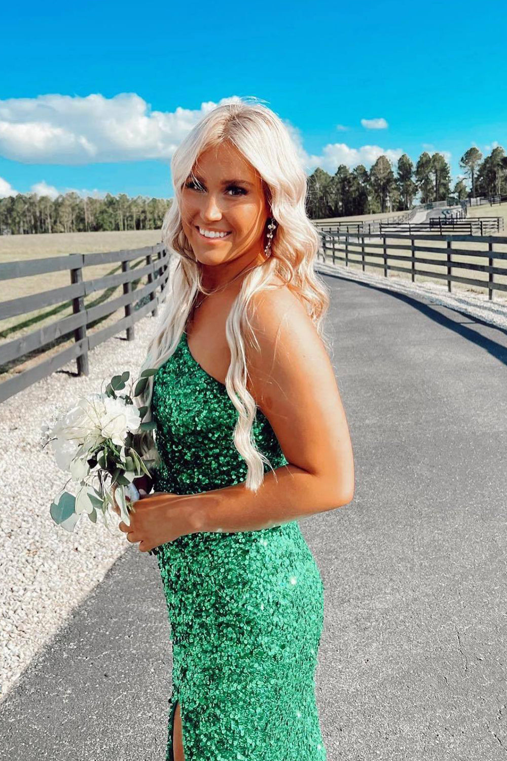 Glitter Black Sequins Long Prom Dress with Slit