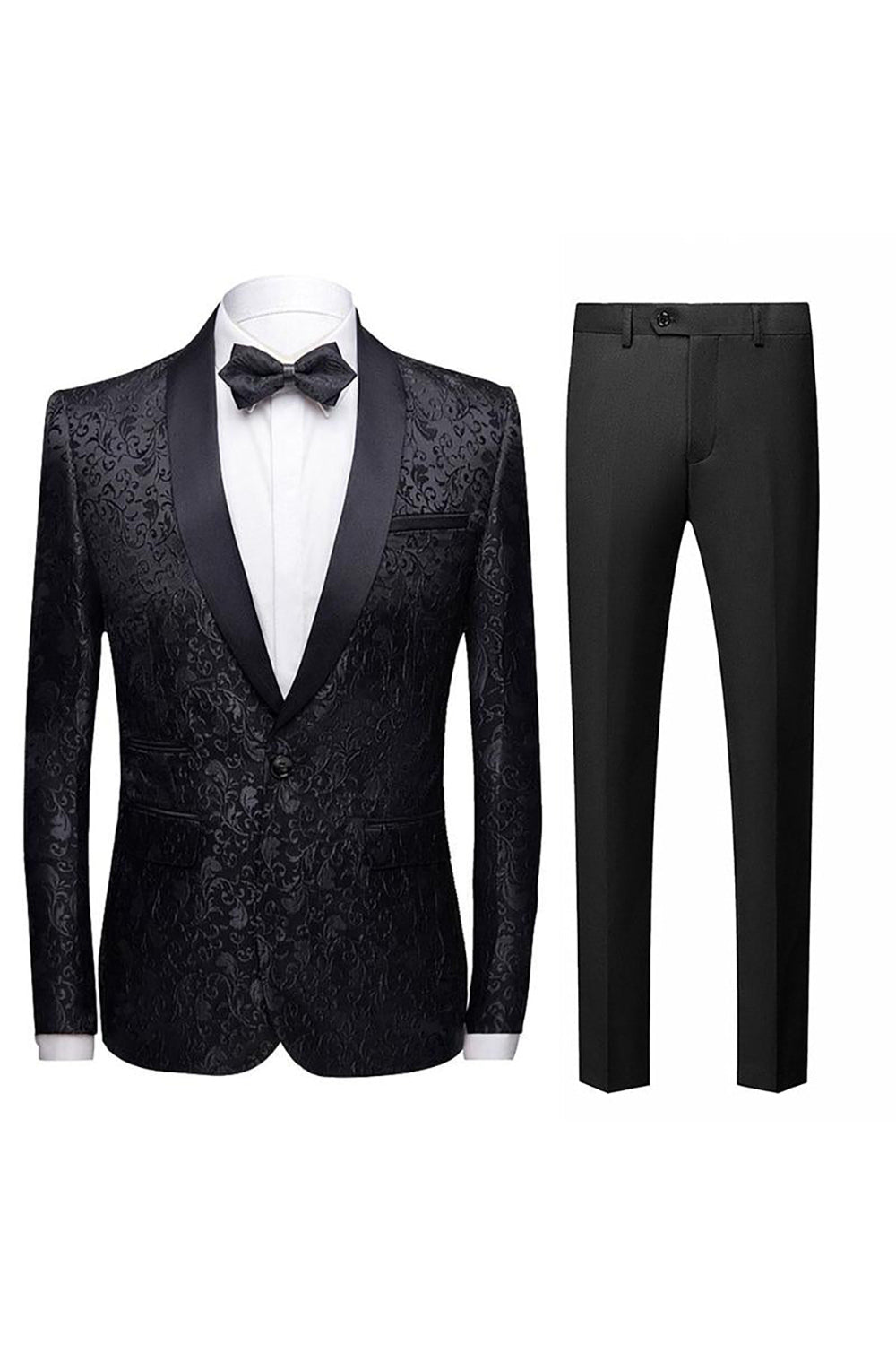 Timeless Black Jacquard Shawl Lapel Men's 2-Piece Suit