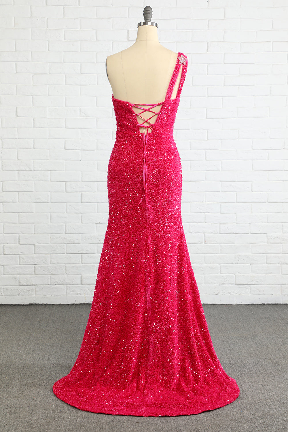 Sparkly Mermaid Hot Pink Stars Sequins Prom Dress