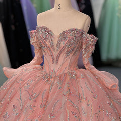 Pink Quinceanera Dress Sweet 15 Evening Dress Crystal Sleeveless Beading Ball Gown Dress