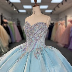 Blue Quinceanera Dress Sweet 15 Evening Dress Crystal Beading Ball Gown Dress