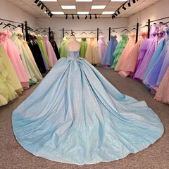 Blue Quinceanera Dress Sweet 15 Evening Dress Crystal Sleeveless Ball Gown Sweet 16 Dress