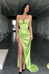 Light Green Sweetheart Mermaid Evening Dress with Split