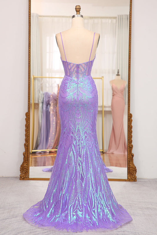 Sparkly Purple Mermaid Long Prom Dress With Embroidery Appliques