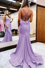 Royal Blue Spaghetti Straps Simple Mermaid Prom Dress