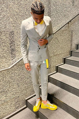 Light Grey Notched Lapel Double-Breasted 2-Piece Prom Suit for Men