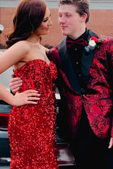 Elegant Burgundy Jacquard Shawl Lapel One-Button Prom Homecoming Blazer