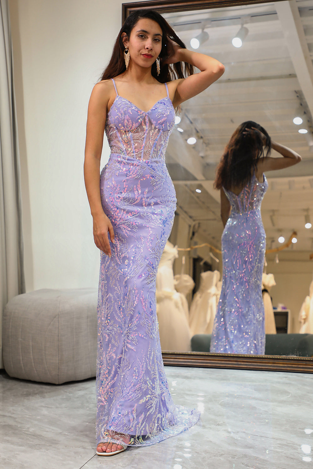 Sparkly Lilac Mermaid Long Corset Prom Dress With Appliques