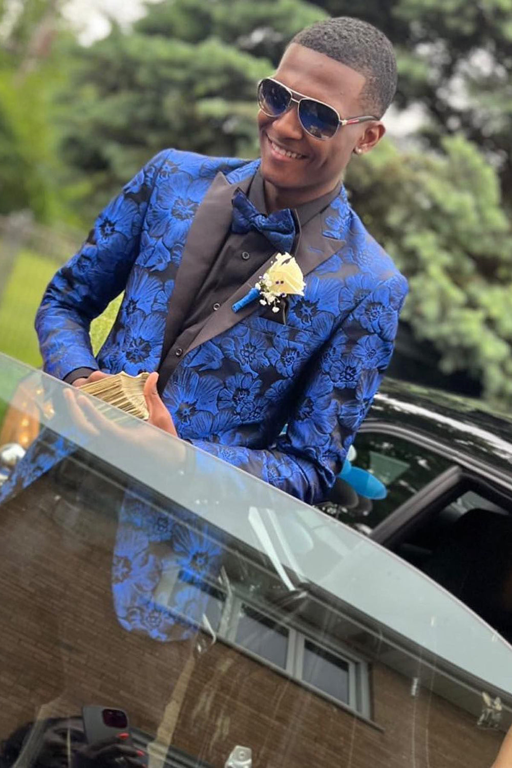 Elegant Peak Lapel Jacquard Royal Blue Single-Breasted Men's Prom Blazer