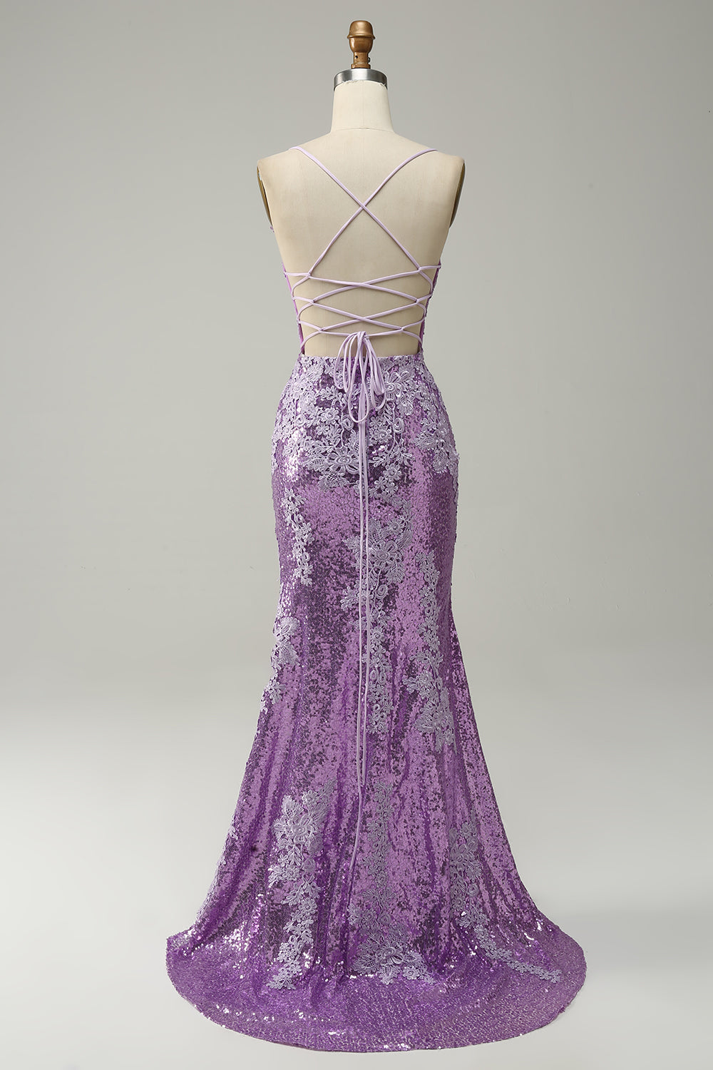 Lavender Sequin Mermaid Prom Dress with Appliques