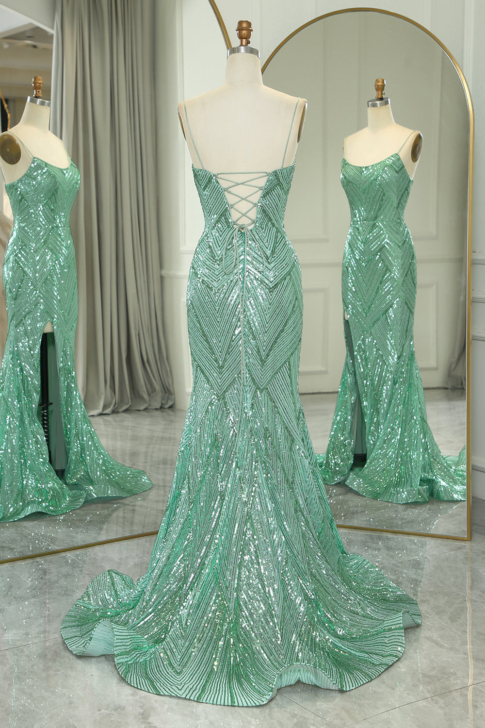 Glitter Green Mermaid Long Prom Dress With Slit