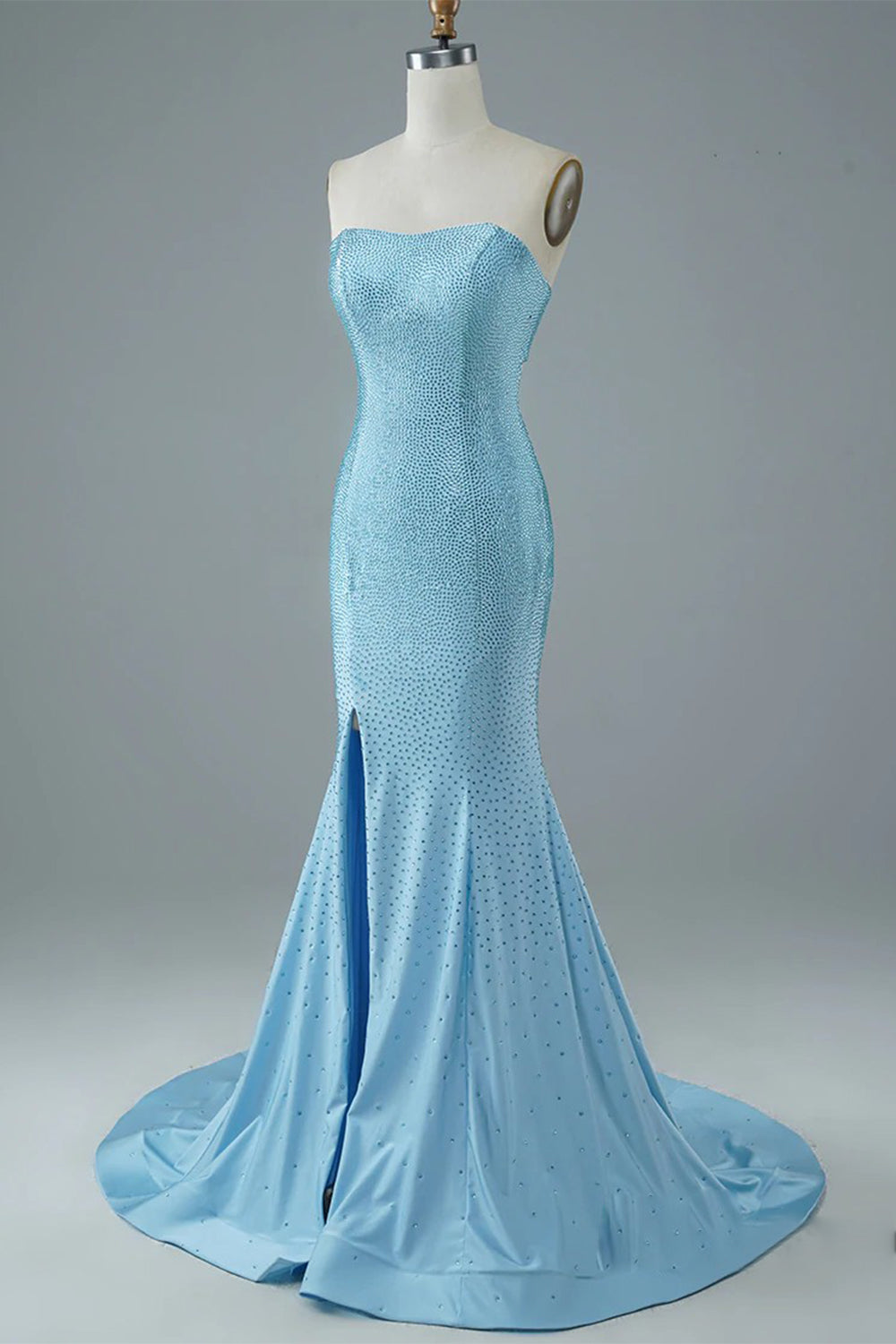 Blue Strapless Mermaid Prom Dress