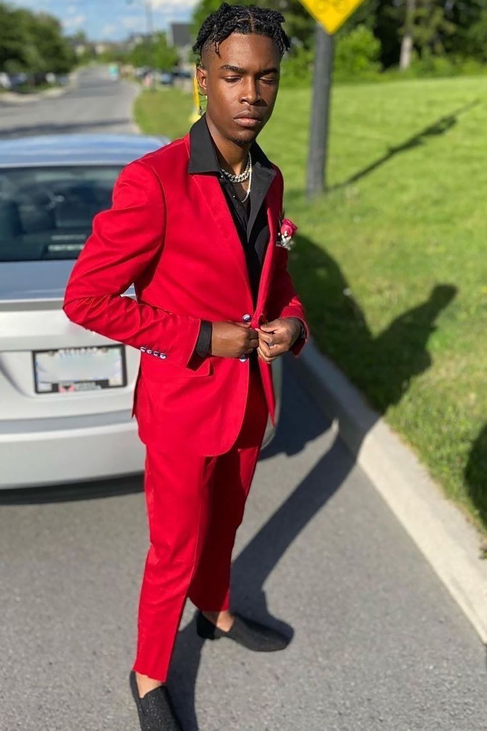 Chic Red Notched Lapel 2-Piece Men's Prom Suit