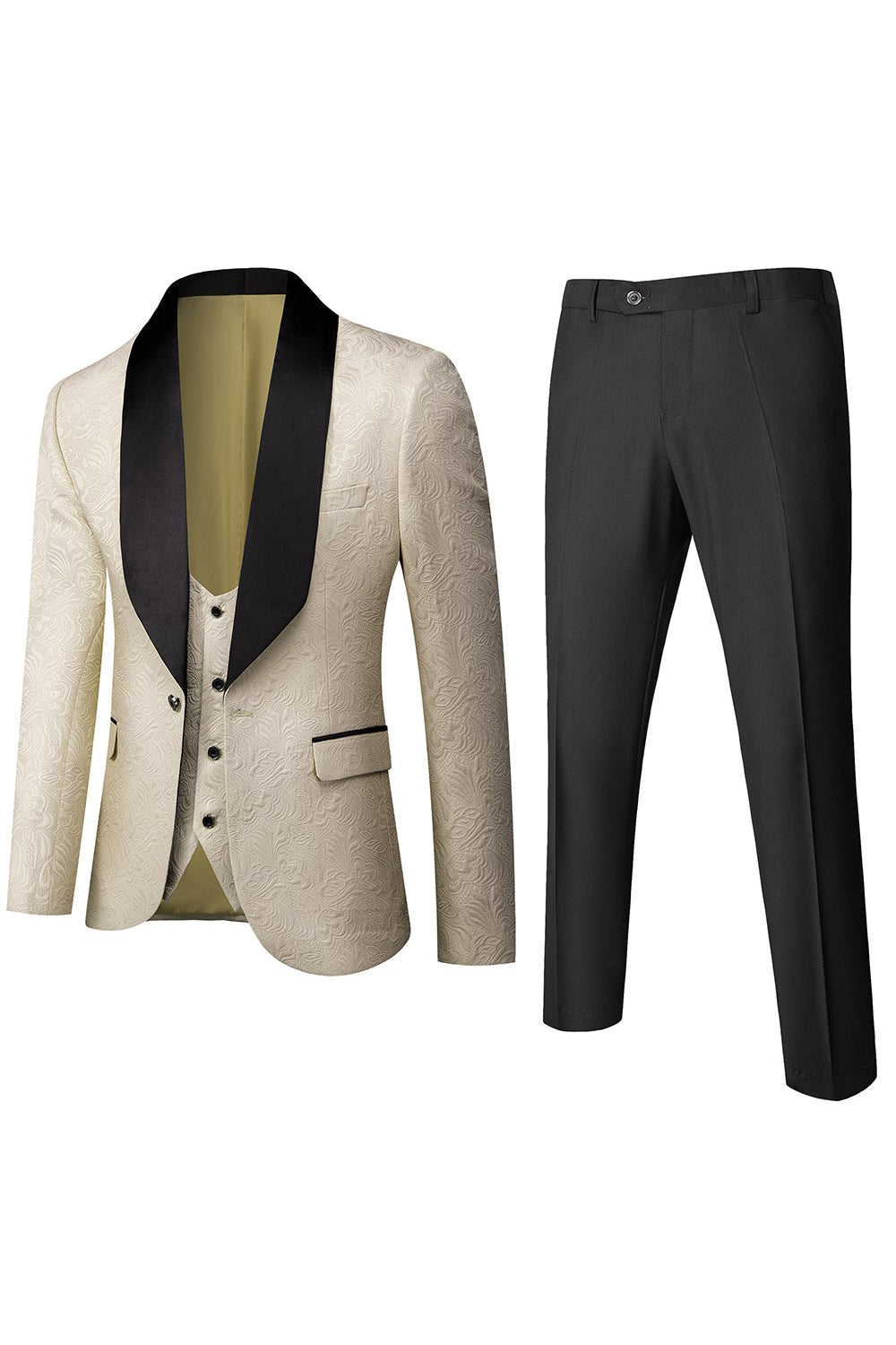 Classic White Jacquard 3-Piece Men's Prom Suit