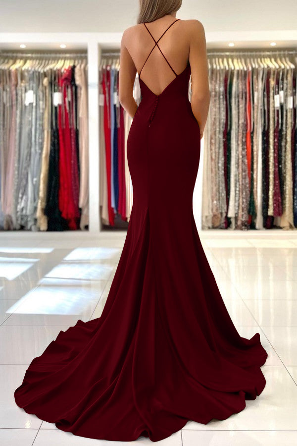 Red Mermaid Evening Dress Spaghetti Strap Long