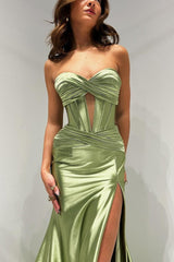 Dark Green Mermaid Sweetheart Long Prom Dress with Slit