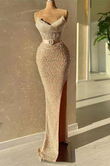 Strapless Sweetheart Mermaid Prom Dress With Long Beads And Sequins