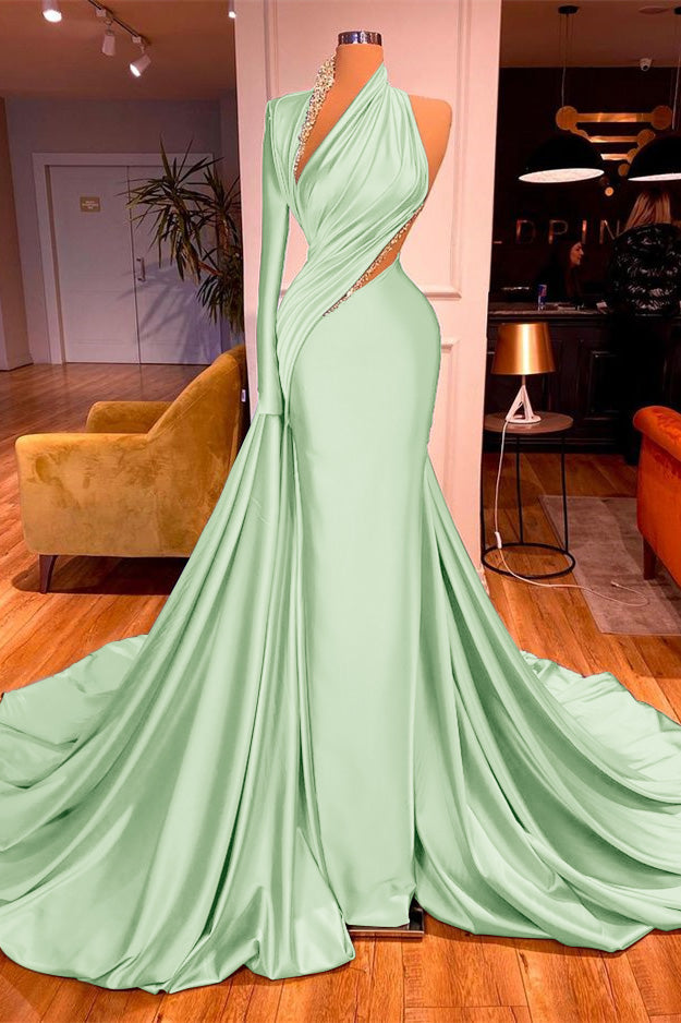 One-Shoulder Long Sleeves Mermaid Evening Dress Long with Beadings