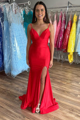 Red Mermaid Backless Long Prom Dress With Slit