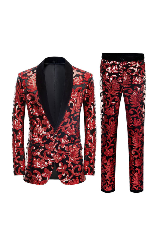 Dazzling Red Sequins 2-Piece Men's Suit