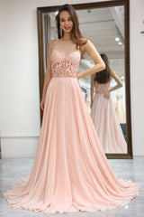 Light Pink Backless Long Corset Appliqued Prom Dress