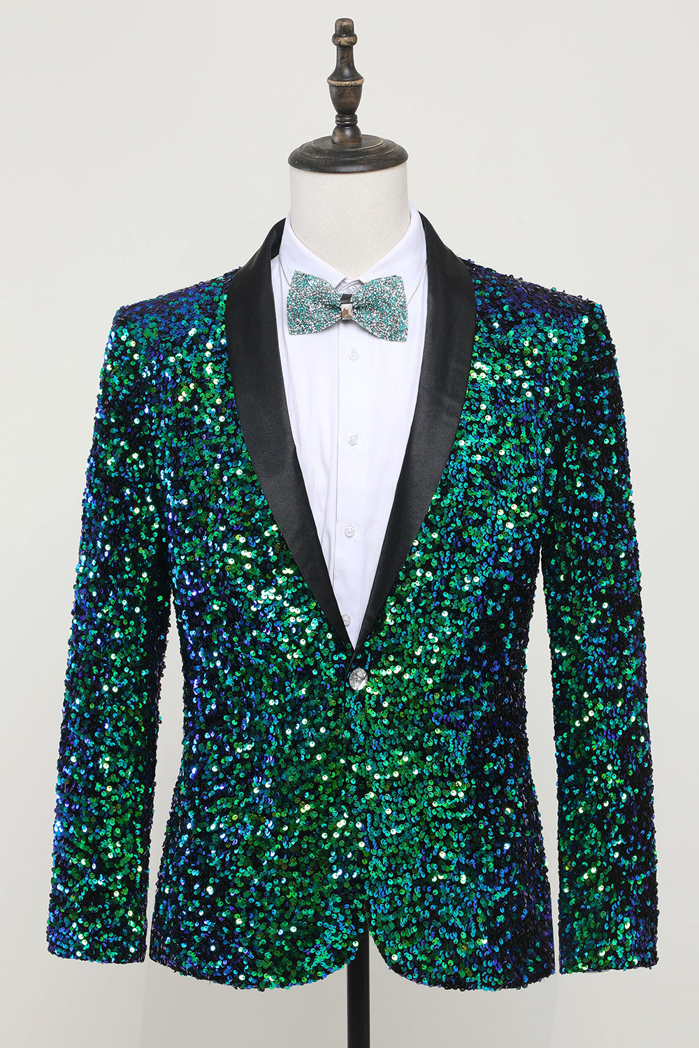 Dazzling Green Sequined Men's Blazer Jacket