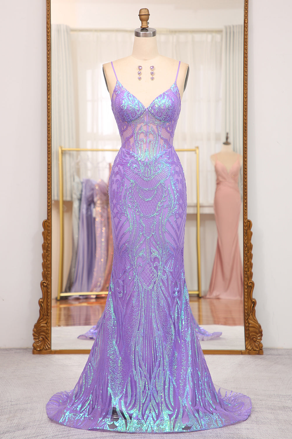 Sparkly Purple Mermaid Long Prom Dress With Embroidery Appliques