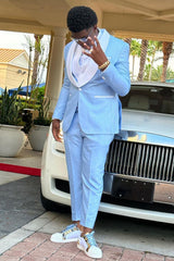 Stylish Light Blue 3-Piece Shawl Lapel Men's Prom Suit