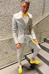 Light Grey Notched Lapel Double-Breasted 2-Piece Prom Suit for Men