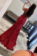 Dark Green Deep V Neck Sequin Mermaid Prom Dress