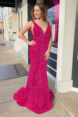 Pink Deep V Neck Mermaid Prom Dress