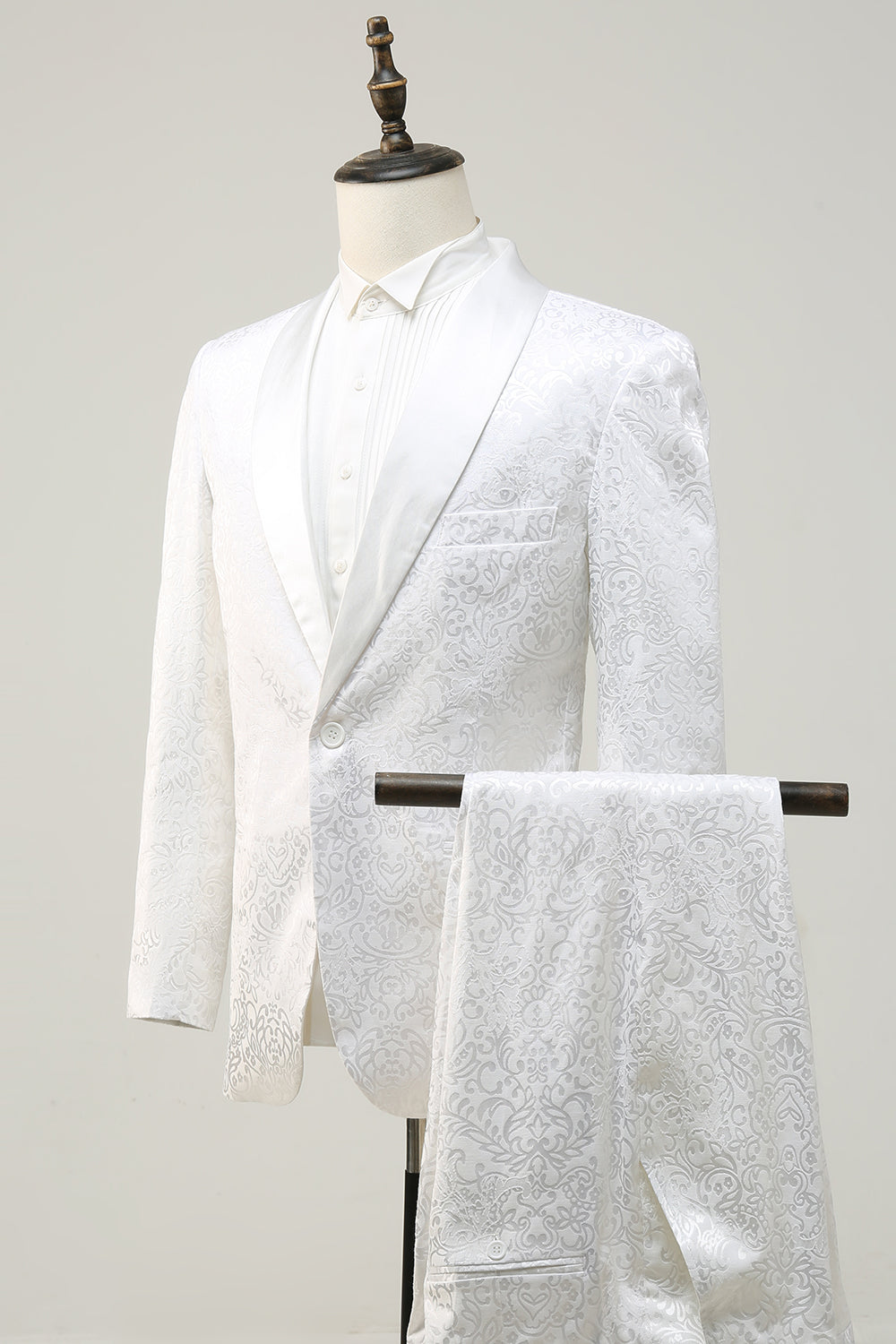 Elegant 2-Piece White Shawl Lapel Jacquard Homecoming & Prom Suit