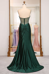 Dark Green Sweetheart Satin Mermaid Sleeveless Prom Dress