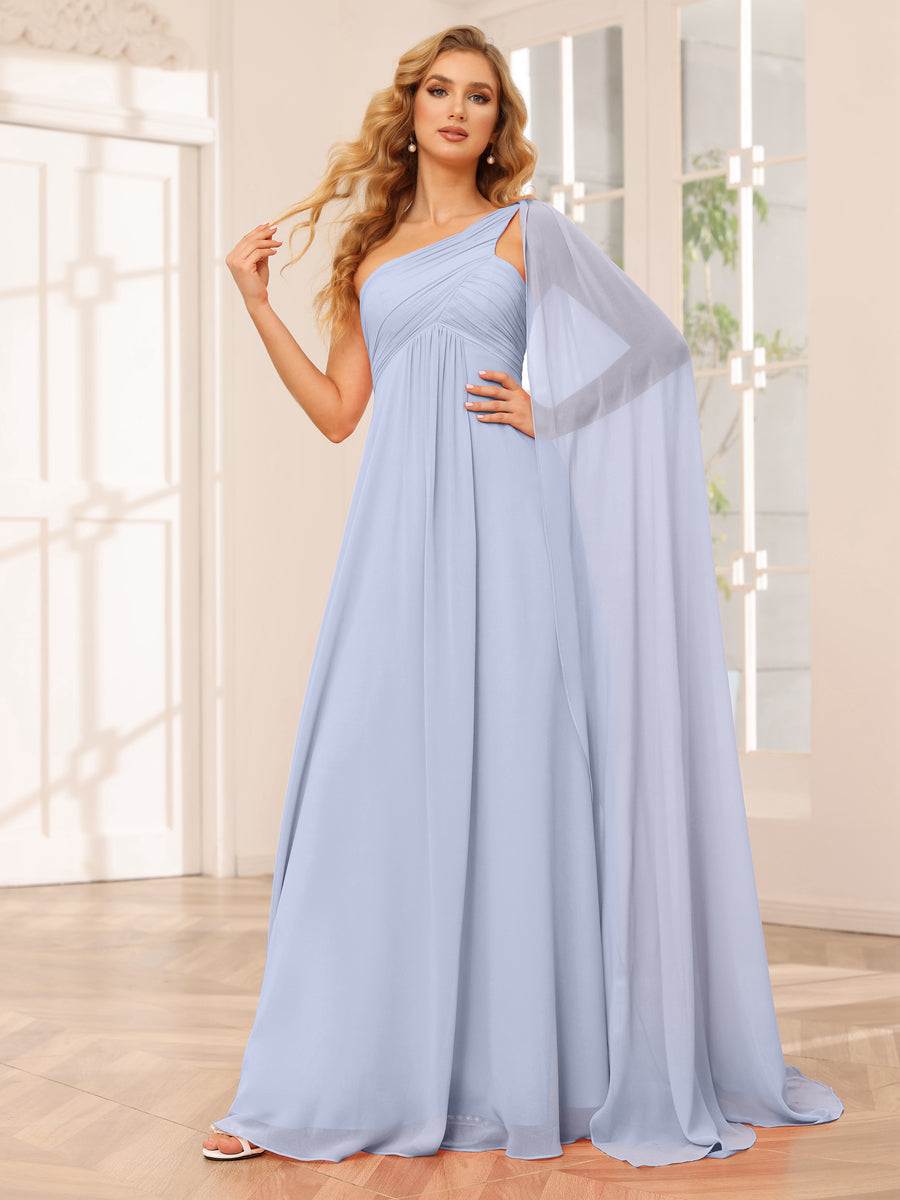 A-Line/Princess One-Shoulder Long Bridesmaid Dresses with Ruched Lavender