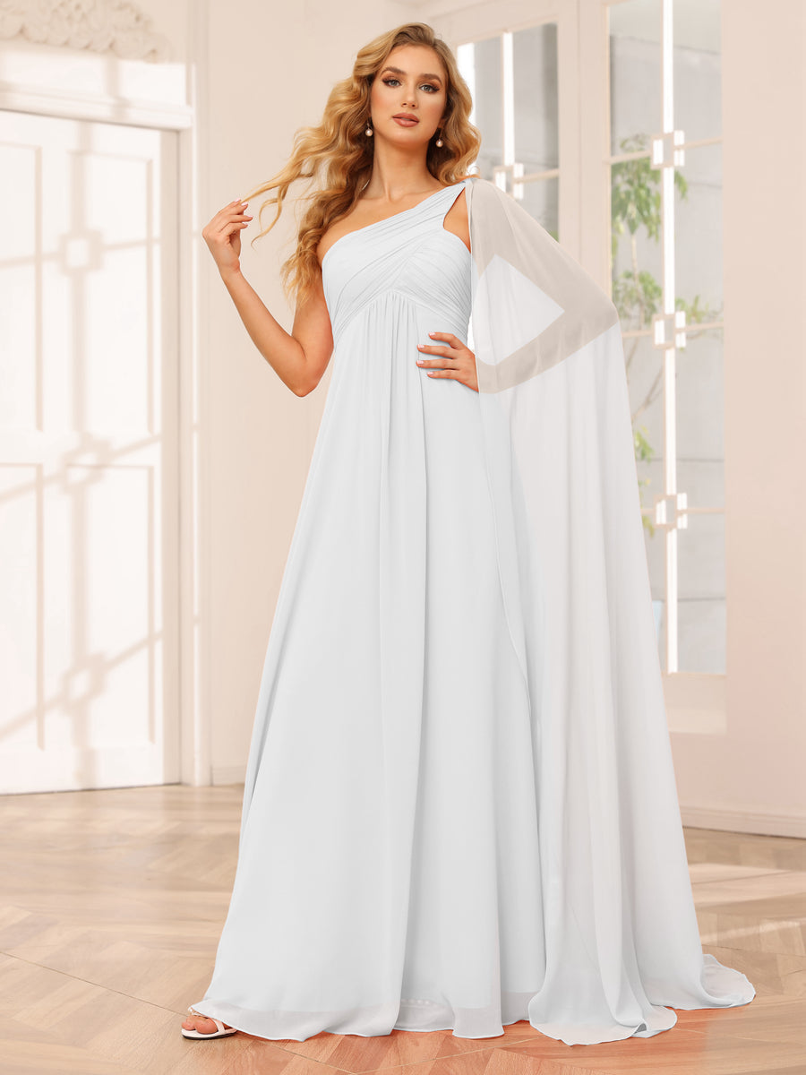 A-Line/Princess One-Shoulder Long Bridesmaid Dresses with Ruched Off White