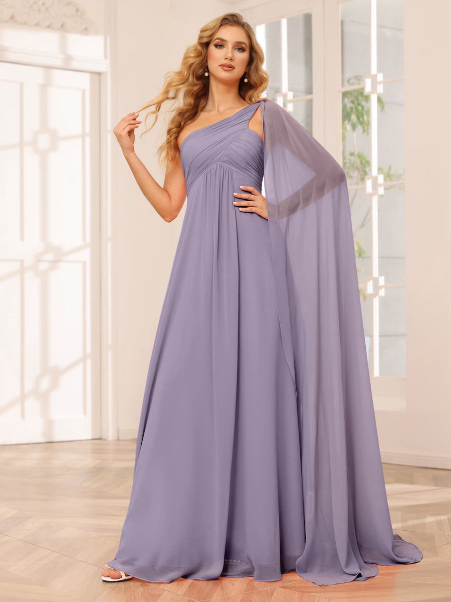 A-Line/Princess One-Shoulder Long Bridesmaid Dresses with Ruched Wisteria