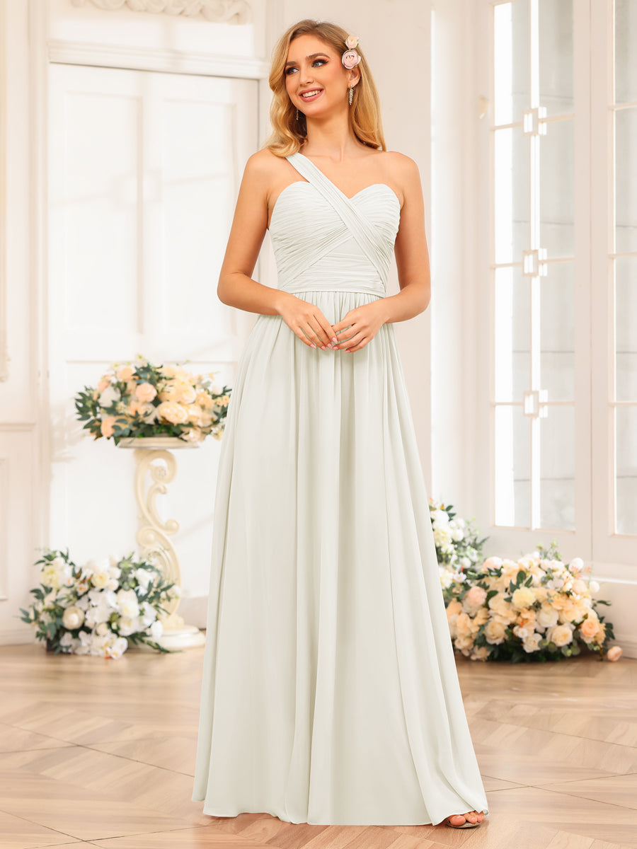 A-Line/Princess One-Shoulder Long Wedding Party Dresses with Split Side Ivory