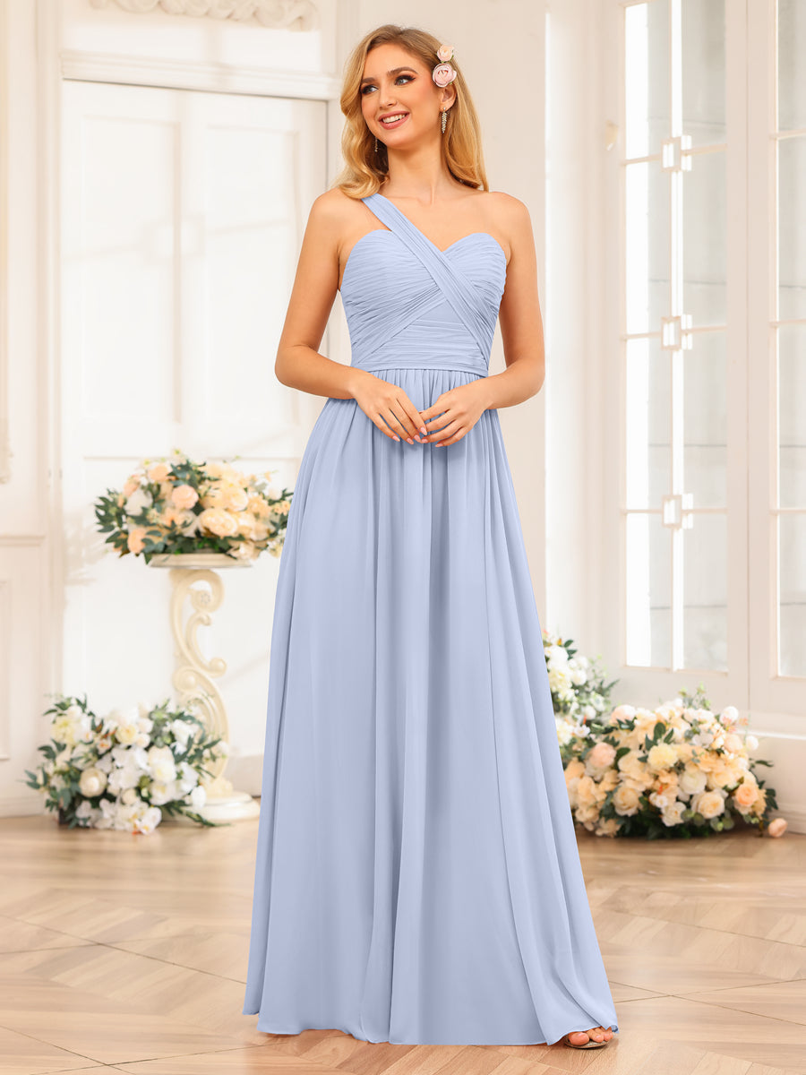 A-Line/Princess One-Shoulder Long Wedding Party Dresses with Split Side Lavender