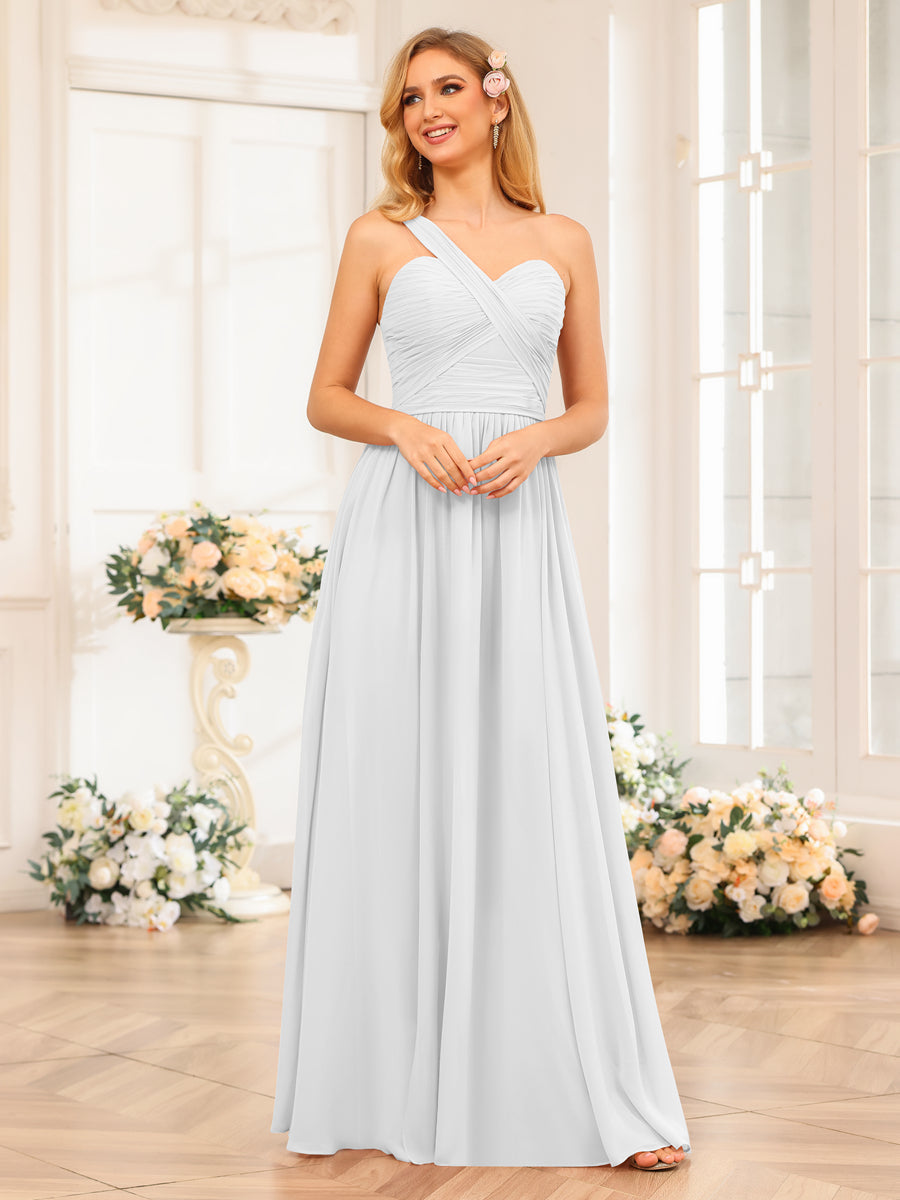 A-Line/Princess One-Shoulder Long Wedding Party Dresses with Split Side Off White