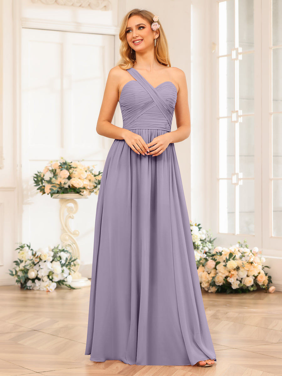A-Line/Princess One-Shoulder Long Wedding Party Dresses with Split Side Wisteria
