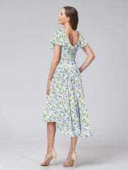 A-Line/Princess V-Neck Short Sleeves Ruffles Floral Bridesmaid Dresses