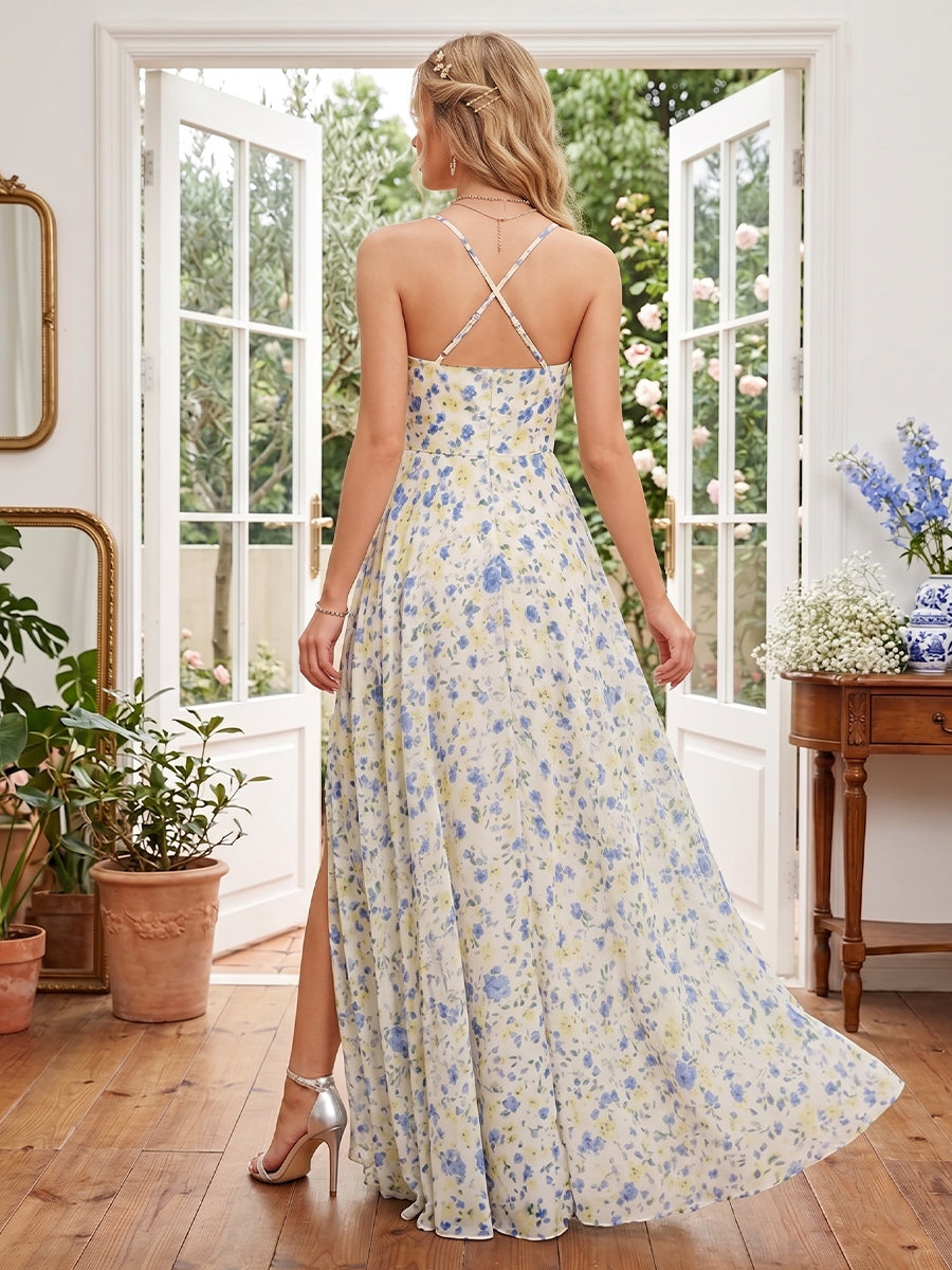 A-Line/Princess V-Neck Sleeveless Split Side Floral Bridesmaid Dresses