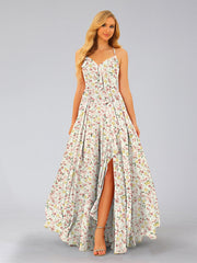A-Line/Princess V-Neck Sleeveless Split Side Floral Bridesmaid Dresses Pink