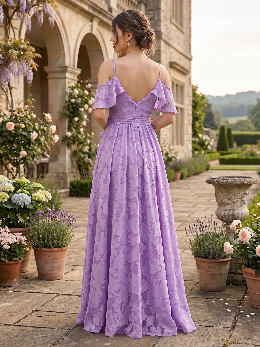 A-Line V-Neck Spaghetti Straps Floral Bridesmaid Dresses with Pockets