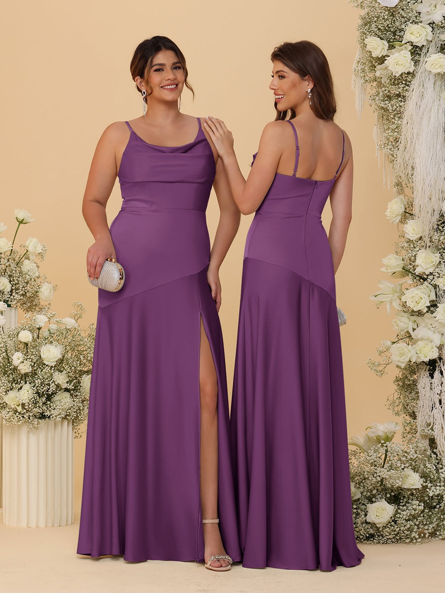Sheath/Column Spaghetti Straps Cowl Neck Sleeveless Bridesmaid Dresses With Split Side Grape