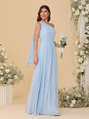 A-Line/Princess One-Shoulder Floor-Length Bridesmaid Dresses With Watteau Train